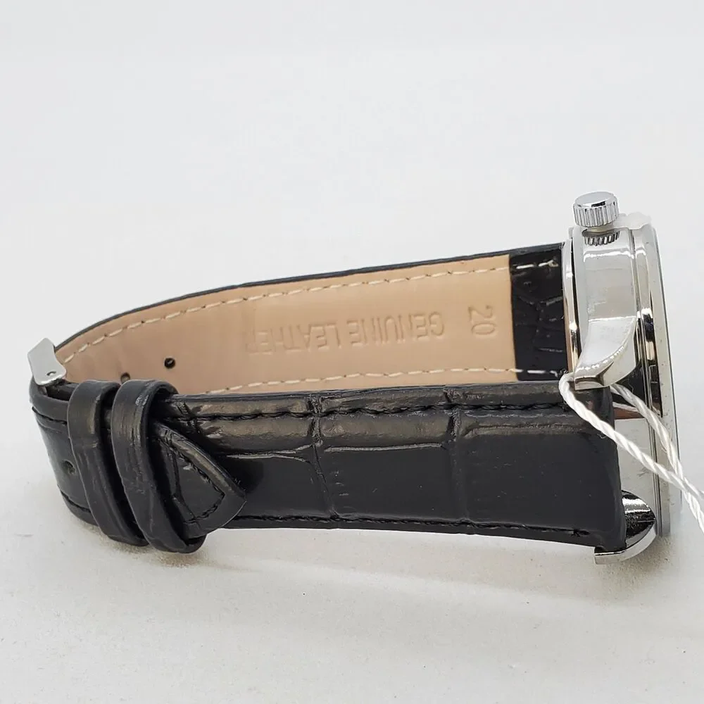 40MM Men's‎ Watch Black Dial Gray Case Black Leather Bands Roman Numerals Date